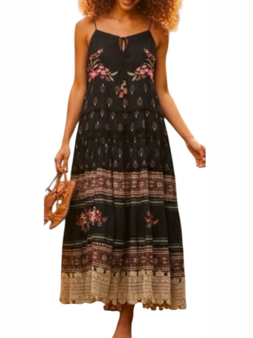 Farm Rio Black Floral Bohemian Maxi Dress